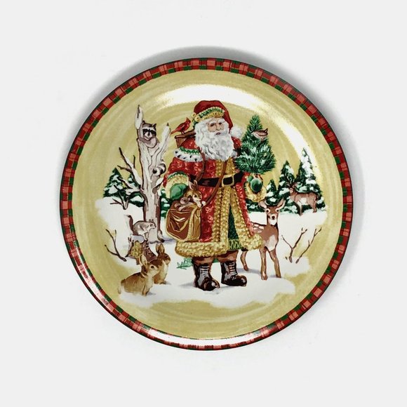 Set Of 3 Noble Excellence Woodland Santa Salad Plates - Picture 4 of 8